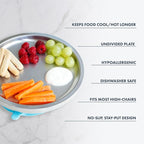 Avanchy Open Baby Plates with Suction – Stainless Steel Divided Plates for Toddlers, BPA-Free, Dishwasher Safe, Unbreakable, Non-Toxic, 100% Silicone Suction – Green