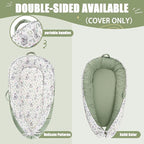 Baby Lounger Cover for Boys Girls, Reversible Baby Nest Cover, Adjustable Baby Lounger Replaceable Cover for Infant Newborn, Portable and Machine Washable, Cotton Green Rabbit Cover Only