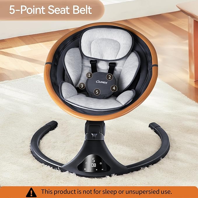 LAREX Baby Swing to Toddler Electric Infant Swing Portable for Newborn Boy Girl, 5 Sway Speeds with Remote Control, 12 Preset Melodies and Bluetooth, 0-6 Months Max 20 Lbs (Gray)