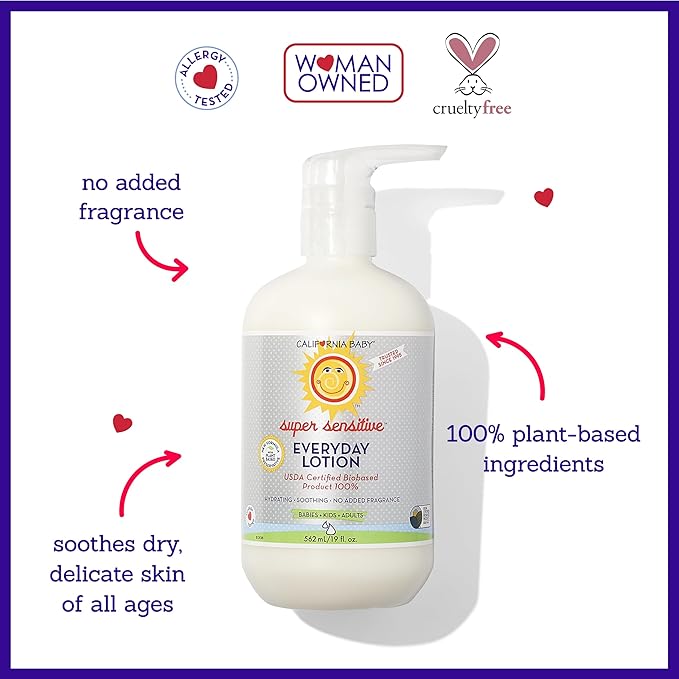 California Baby Super Sensitive Unscented Lotion | 100% Plant-Based Moisturizer | Baby Lotion For Newborn | Hypoallergenic Baby Lotion | 19 oz / 562mL