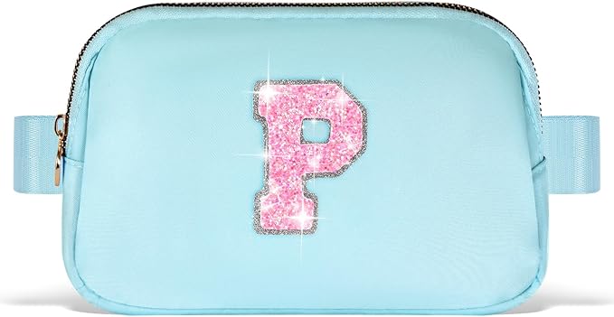 Fanny Pack Belt Bag Crossbody Bags with Initials Letter Patch Trendy Stuff for Teens Cute Stuff Birthday Gifts for Teenager Girls | P,Blue Bag