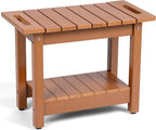 Waterproof Shower Bench, 24" Poly Lumber Shower Stool for Shaving Legs, Shower Chair Seat with Storage Shelf and Handles, Bathroom Bench for Inside Shower, Non-Slip (Brown)