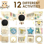 Owl Activity Wall Busy Board Panels, Montessori Sensory Toys, Toddler Learning Activity Center,Interactive Wooden Learning Toy for Toddler Playroom & Children's Daycare