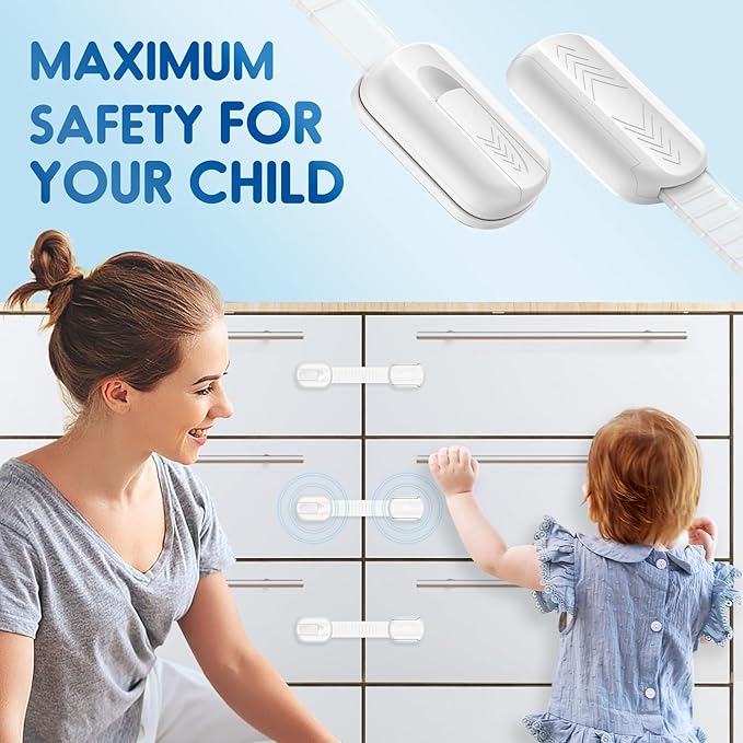 10 Pack Cabinet Locks Baby Proofing, SOGUDE Child Proof Cabinet Locks with 3M Adhesive Child Safety Locks for Refrigerator, Doors, Drawer Locks No Drilling, Cabinet Locks for Babies- White