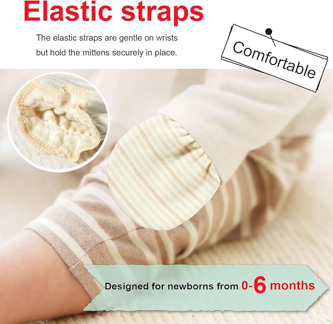 Newborn Mittens No Scratch 100% Cotton Mitts Boy Girl baby mittens 0-6 months 6 Pack