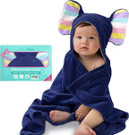VOOVA & MOVAS Thick Baby Hooded Bath Towel - 100% Cotton,500GSM, 33x31.5 Inches,0-2Years, Super Absorbent Large Towel with Cute Elephant Ears Hood for Newborn, Baby, Infant, Navy
