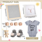 9 Pcs Pregnancy Announcement Set Pregnancy Reveal Ideas Felt Letter Board Baby Bodysuit Booties Photo Frame Bear Plush Wood Blocks for Coming Soon Baby Announcement(Gray)