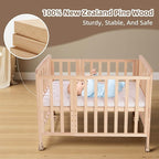 Baby Bassinets Bedside Sleeper - Portable Pine Wood Bedside Bassinet with Mattress,3 Heights Small Mini Crib,Baby Crib for Newborns,Unpainted