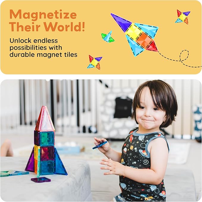 PicassoTiles 30pcs Mini Size Magnetic Tiles Sensory Magnet Toys Diamond Series Construction Building Blocks Set STEM Learning Travel Size Educational Toy for Kids Boys Girls Toddlers Age 3+ PTM30