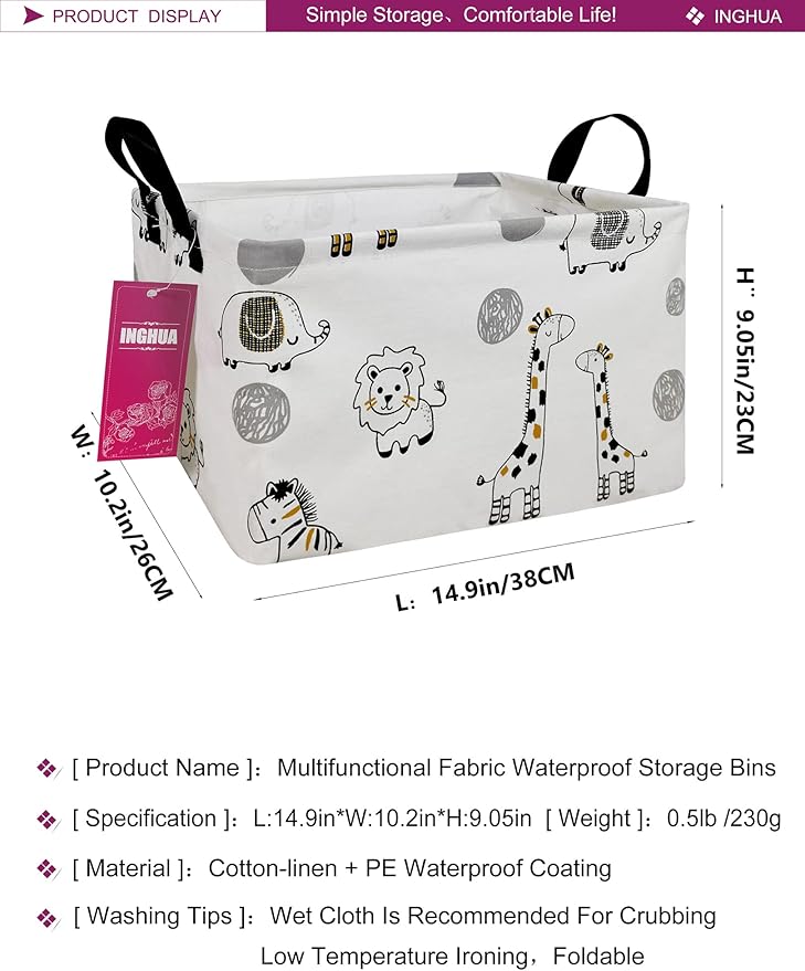 Rectangular Storage Basket Fabric Organizer Bin for Toys,Books,Clothes,Gifts,Pets-Perfect for Home,Office,Nursery,Dorm,Shelf(Rec-Animals)