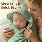 Organic Muslin Hooded Baby Bath Towels - 2 Pack 100% Organic Cotton Towel for Babies, Infants, Toddlers - 32x32Inch - Highly Absorbent and Newborn Essential(Blue Green)