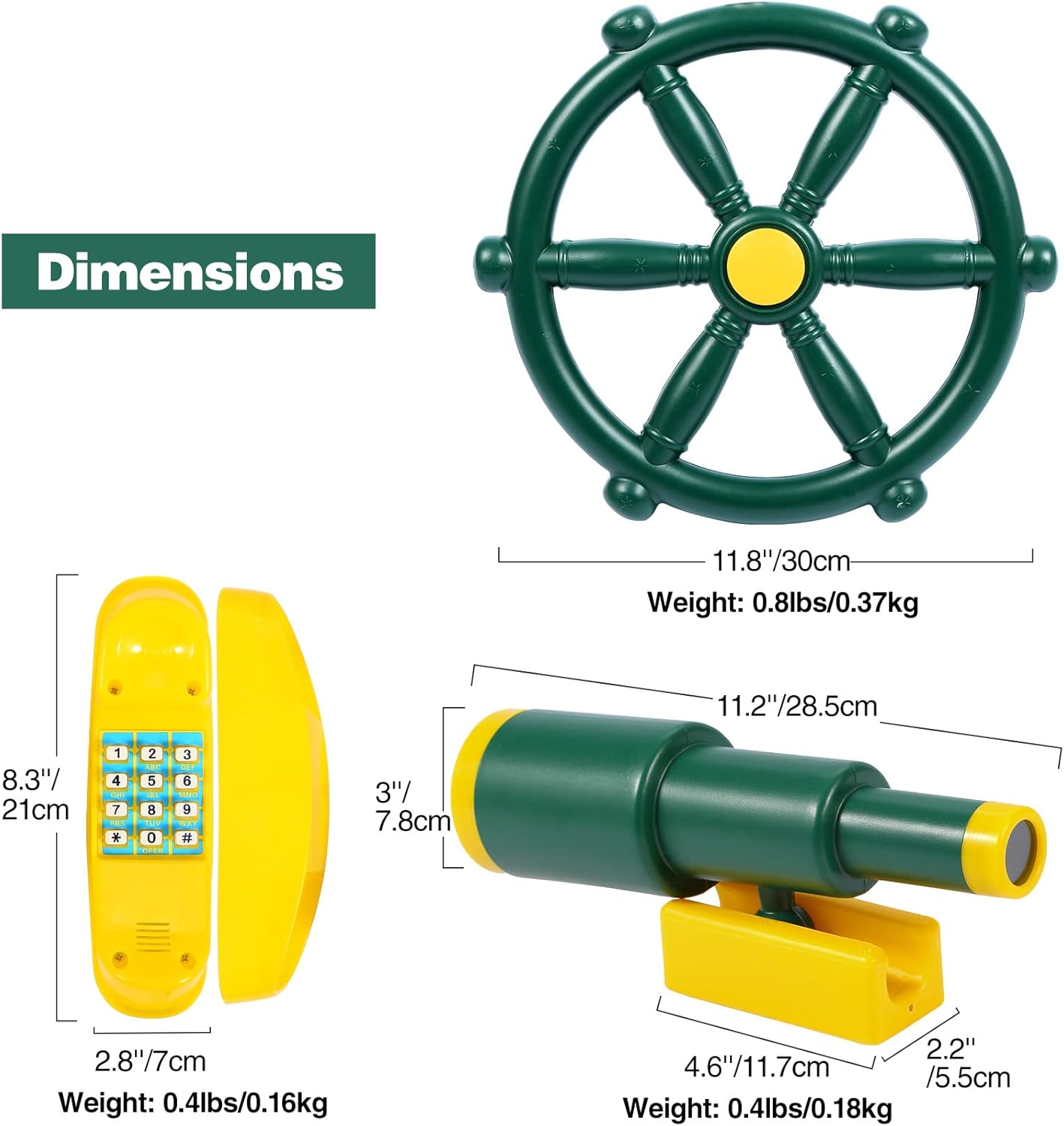 RedSwing Playground Accessories for Kids, Play Set Attachments with Pirate Ship Wheel, Telescope and Telephone for Outdoor Backyard, Swing Set Replacement for Treehouse, Easy to Set Up