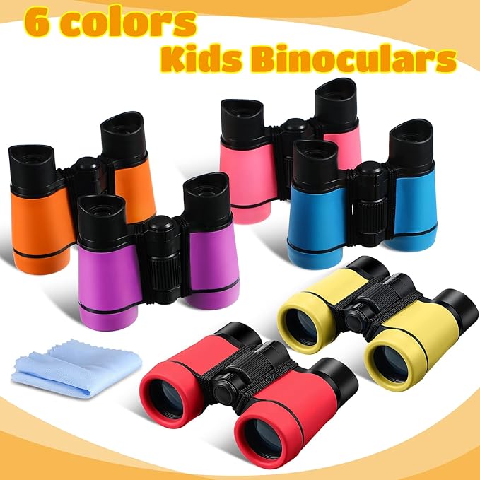 6 Pack Kids Binoculars Shock Proof Toy Binoculars Set for Age 6 Years Boys Girls Hunting Folding Small Telescope Birthday Gifts Bird Watching Educational Learning Camping Outdoor (Cute Colors)