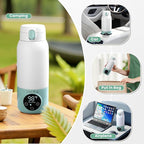 Portable Milk Warmer for Travel, 17oz Large Capacity Bottle, Fast Breastmilk Water Warmer On The Go with LCD Display, 98-158°F Temperature Adjustment, for Vehicle, Car, Airplane Journey