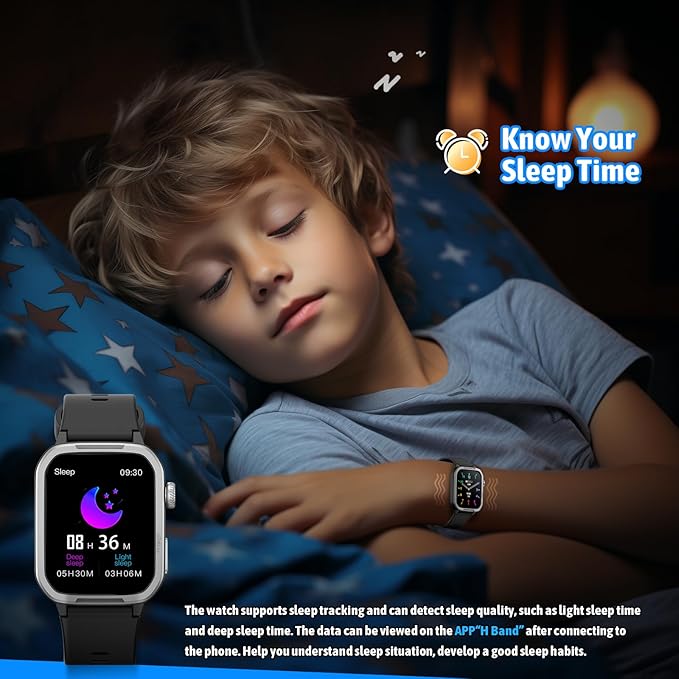 Smart Watch for Kids No Phone Needed, Tempered Glass Fitness Tracker Boy Teens with 19 Sport Modes, Pedometer, Sleep Monitor, Kids Watch Birthday Gifts Toy Gift for Girls Boys 6-16 (Black)