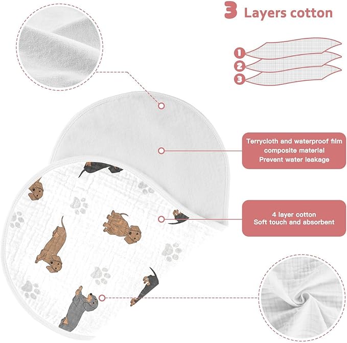 1 Pack Muslin Burp Cloths Dachshund Dogs Paw White Cotton Baby Burp Cloths Ultra Absorbent and Soft Thick Burping Cloth for Newborn Boys Girls 22x11 Inch