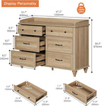 WAMPAT Farmhouse Dresser for Bedroom with 6 Drawers, Kids Dressers with Wide Chest of Drawers, Light Wood Dresser TV Stand for Living Room, Baby Closet Storage Organizer for Nursery, Hallway, Oak