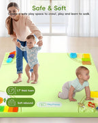 Baby Play Mat, 50''x50'' Playpen Mats with 4 Sensory Development Zones for Motor Skills, Unique Crawling Mats with Non-Slip Cushioned That Fits Nicely into Any Playroom, Green