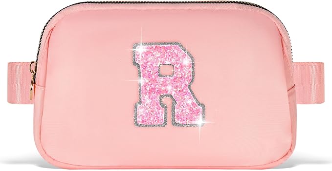 Teacher Appreciation Gifts,Teacher Gifts for Women,End of Year Teacher Gifts,Teacher Thank You Gifts Ideas from Student,Crossbody Bag Belt Bag Cute Trendy Stuff | Peach,Initial R