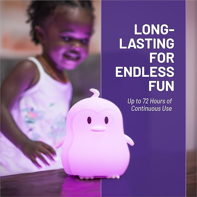 Lumipets Remote Control Silicone Night Light for Kids - Penguin Design with 9 Soft Colors & Sleep Timer - Rechargeable, Battery-Operated Lamp for Bedroom | Baby Nursery, Toddler, Girls, Boys