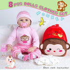 8 Pcs Reborn Baby Doll Clothes with Cute Monkey Backpack for 17-22 Inch Babydolls, Baby Doll Accessories and Clothes Outfit fit Newborn Girl