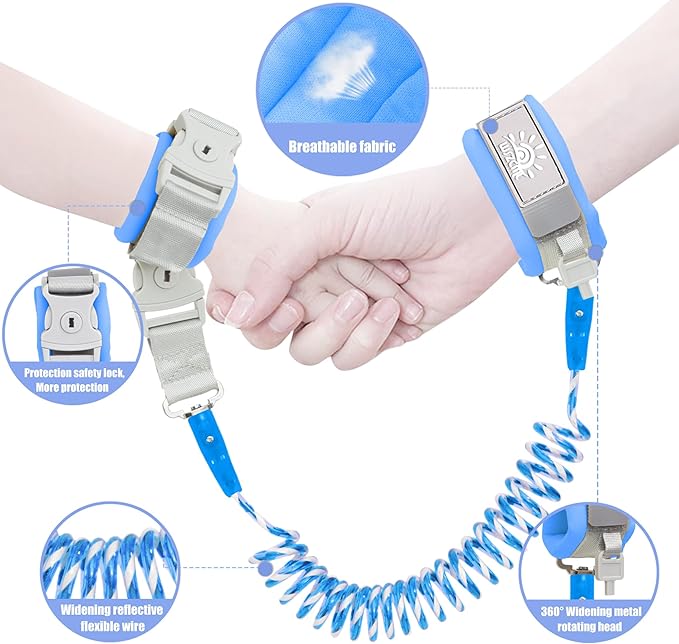 Toddler Leash for Walking, Toddler Safety Harnesses Leashes, Safety Harness with Lock for Kids, Anti Lost Wrist Link for Toddlers ，Upgrade with Reflective Tape Liner（6.5ft）for Kids