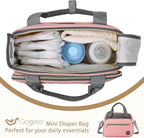 Crossbody Small Diaper Bag, Cute Mini Baby Diaper Tote Bags with Insulated Pockets for Traveling Outdoor Parent, Pink & Gray