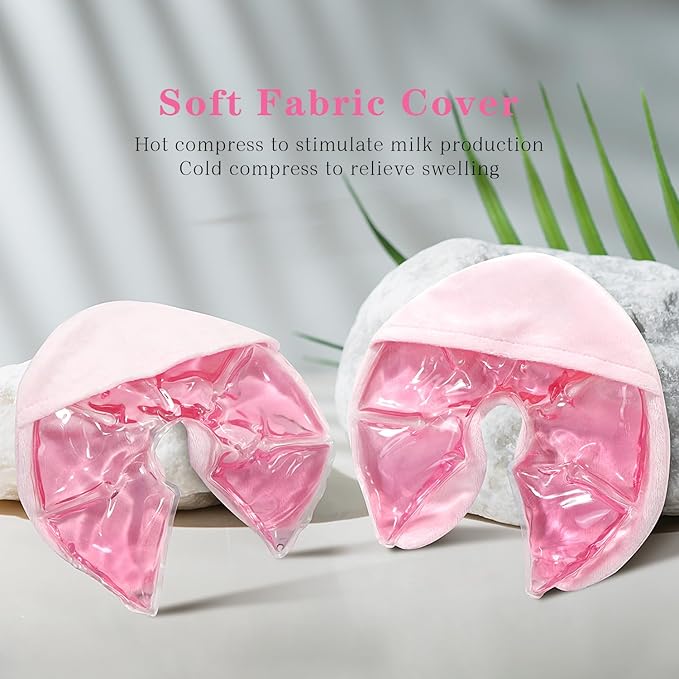 Breast Ice Packs, Hot & Cold Gel Therapy Pads for Breastfeeding, Postpartum Nursing, Engorgement, Mastitis, Pain Relief Breast Packs with Soft Covers, 2 Pack (Pink)