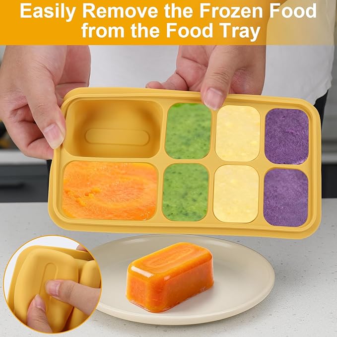 Palksky Silicone Freezer Tray with Lid, Silicone Freezer molds Dual-Size (30/40ml & 70/90ml) Leakproof Individual Seal Rings for Puree, Breast Milk & Homemade Meals (Blue Green Yellow)