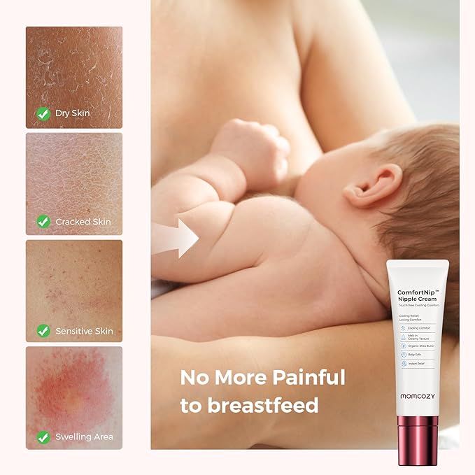 Momcozy ComfortNip™ Cooling Comfort & Touch Free Nipple Cream, Nipple Cream for Breastfeeding, Instant Relief, Plant-Based Formula, Newborn Essentials with Cooling Ceramic Applicator, 1.76oz