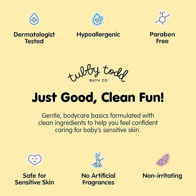Tubby Todd's Baby Body Wash and Lotion Set - Gentle, Hypoallergenic Skincare for Newborns & Toddlers - 25oz, Fragrance-Free