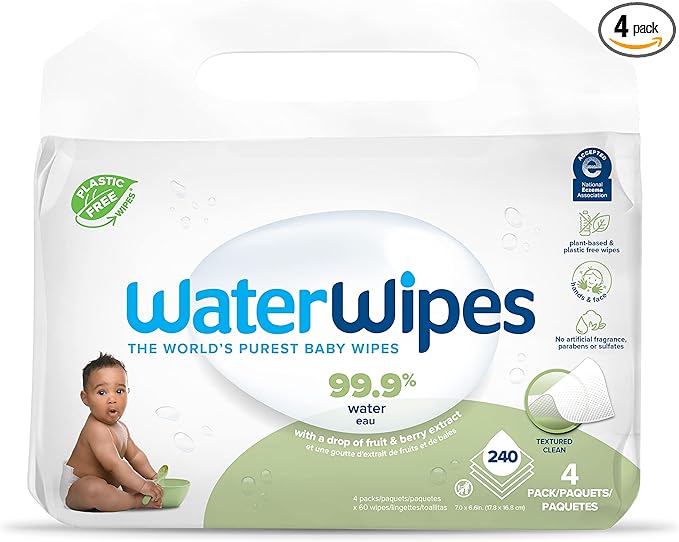 WaterWipes Sensitive+ Baby & Toddler Wipes, 3-In-1 Cleans, Cares, Protects, 99.9% Water, Textured Clean, Unscented & Hypoallergenic, 240 Count (4 Packs)