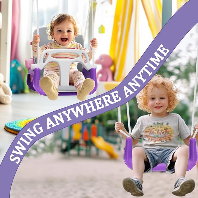 2 in 1 Toddler Swing & Baby Jumper, Foldable Baby Bouncer with Soft Cushion, Foldable Indoor & Outdoor Use, Easy to Install & Store Swing Sets for Backyard Play (Pink)