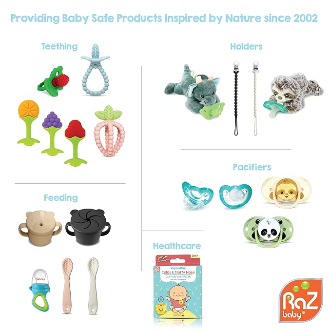 RaZbaby Penguin RaZbuddy w/RaZberry Teething Relief Pacifier – Soothes Sore Gums w/Nature-Inspired Texture, 100% BPA-Free Silicone Teether, Detachable Stuffed Animal – 3 Months+ Teether, Blue