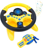 deAO Kids Steering Wheel for Backseat with Car Key Pretend Driving Simulated Driving Steering Wheel Toy with Light and Music Gifts for Kids (Yellow)