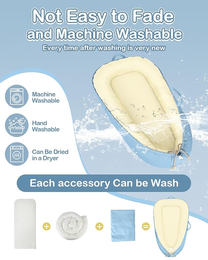 Baby Lounger - Infant Lounger for Newborn 0-25 Months, Waterproof Inner Cover and Pure Cotton Breathable Baby Nest Cover, Newborn Lounger for Baby Boys&Girls, Portable Baby Bed for Home and Travel