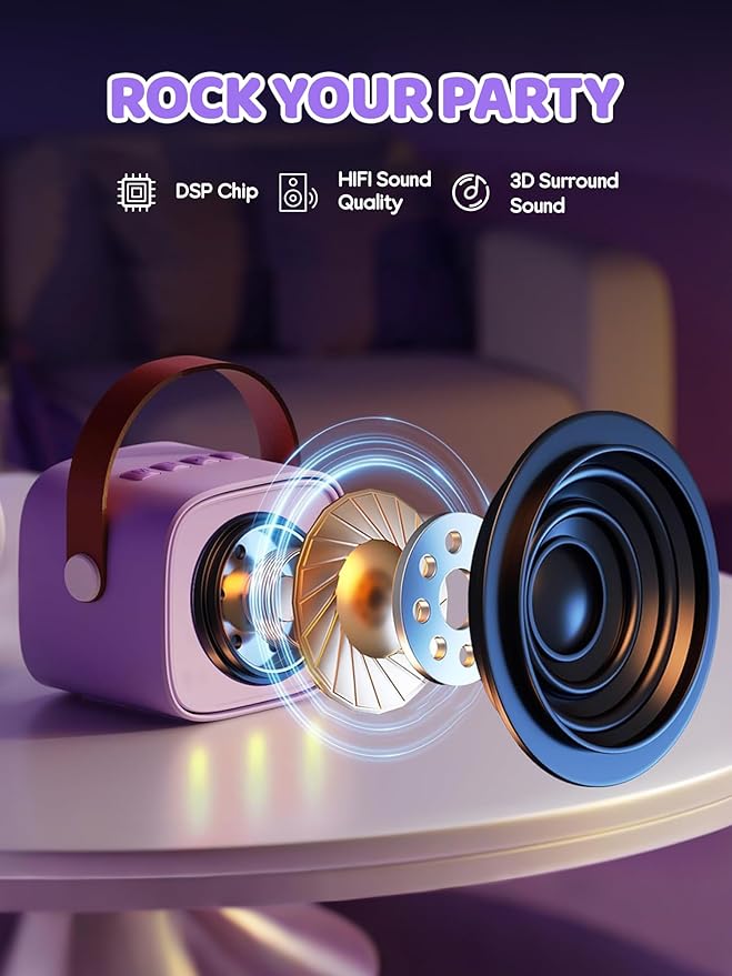 YLL Mini Karaoke Machine for Kids Adults: Portable Loud Speaker with 3 Wireless Microphones -Most Popular Birthday Party Gifts for Girls Boys 3, 4, 5, 6, 7, 8, 9, 10,11+ Year Old Toys (Purple-3 Mics)