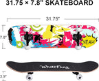 WhiteFang Skateboards for Beginners, Complete Skateboard 31 x 7.88, 7 Layer Canadian Maple Double Kick Concave Standard and Tricks Skateboards for Kids and Beginners