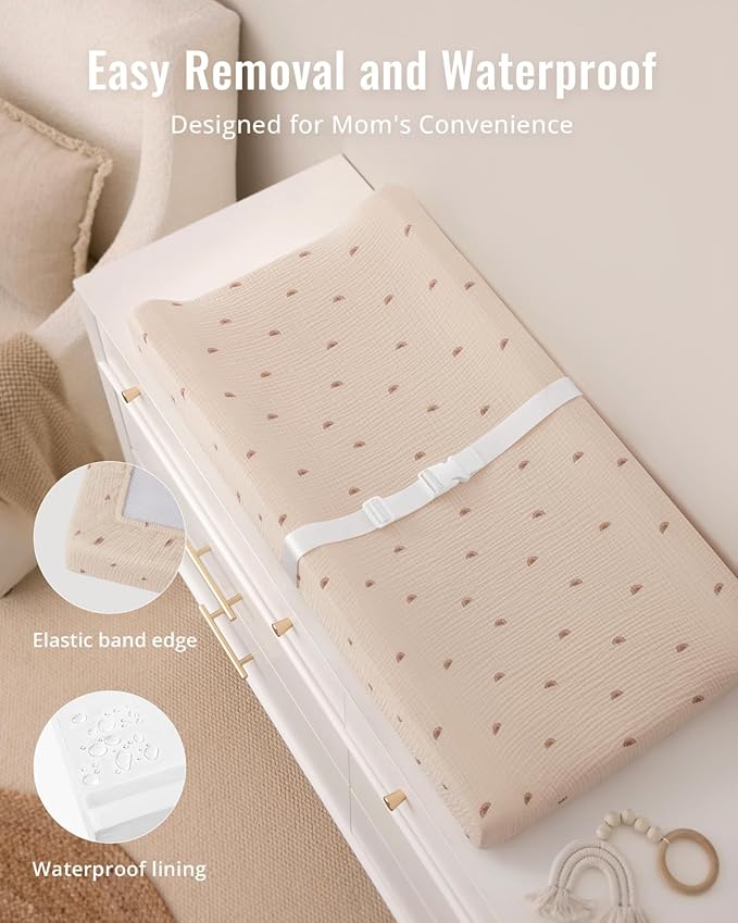 Blissful Diary Muslin Baby Changing Pad with Waterproof Lining Foam, Diaper Changing Table Pad with Cover for Dressers (Sunshine, Rectangular)