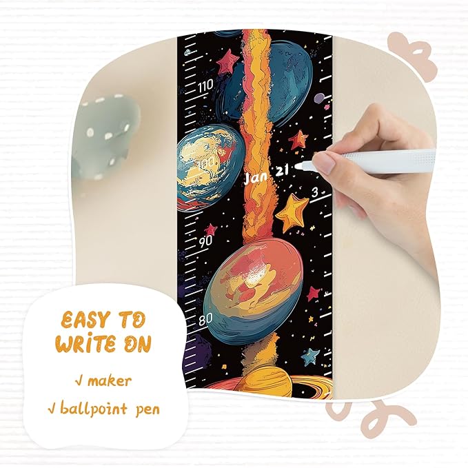 Personalized Name Growth Chart Wall Decor for Kids – Canvas Removable Height Chart Measuring Ruler 59" x 7.9" (Rocket)