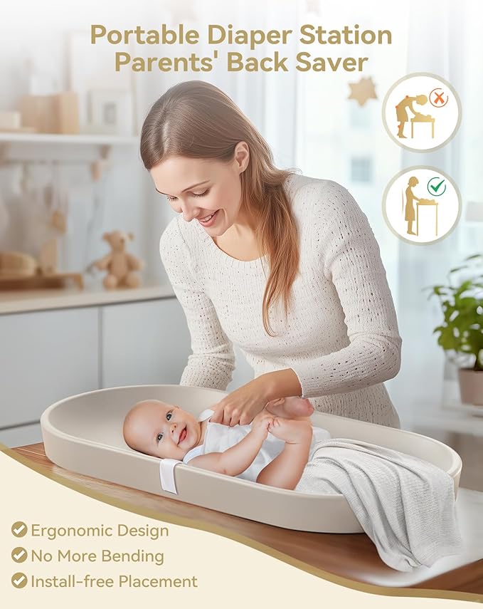 COMOMY Baby Changing Pad for Dresser - Wipeable Changing Pad with Restraining Belt, Waterproof, Soft, Lightweight and Portable, Easy to Clean for On The Go Diaper Change, Oatmeal-Colored