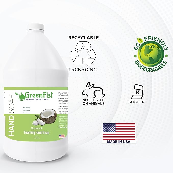 GreenFist Foaming Hand Soap Refills Jug Coconut Scent Foam Refill Made in USA, 128 ounce (1 Gallon)