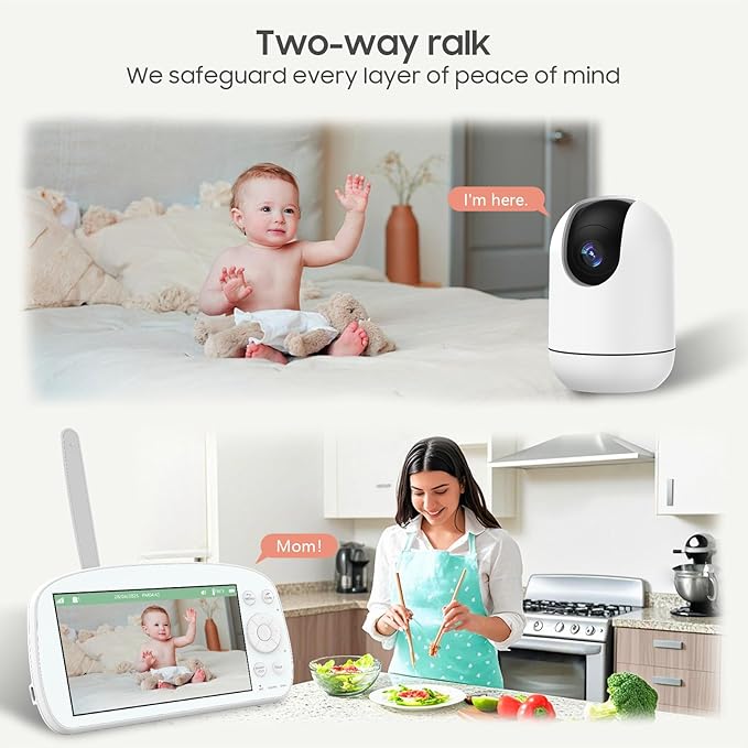 Smart WiFi Baby Monitor with Camera and Audio, 5.5” 1080P Wall-Mountable Display, 360° Pan & Tilt, HD Night Vision, Soothing Music, Multi-User Support, Two-Way Talk, Temperature & Motion Detection