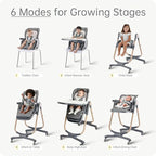 6 in 1 Convertible High Chairs for Babies and Toddlers,Portable High Chair with Dishwasher Tray and 4 Wheel,Booster Seat for Dining Table,Foldable Toddle and Baby Feeding Highchair (Gold-Grey)