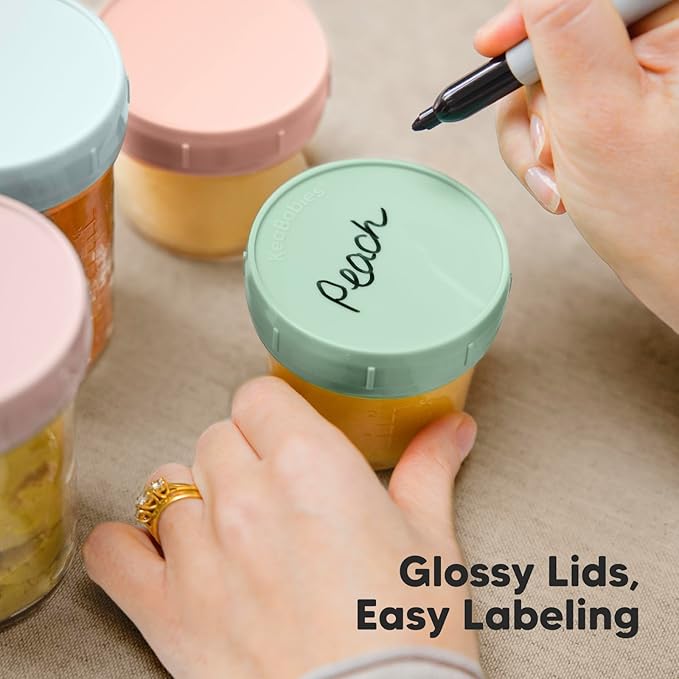 KeaBabies 4pk 8oz & 4pk 4oz Glass Baby Food Containers with Lids - Leak-Proof,Microwavable Small Glass Jars,Baby Purees & Toddler Snack Storage Containers,BPA-Free,Dishwasher & Freezer Safe(Musk Dusk)