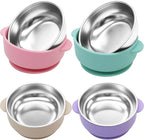 4 Pack Stainless Steel Baby Bowls with Suction, 2-in-1 SUS304 Toddlers Bowl & Removable Silicone Suction Kids Bowl Anti Scald Non Toxic Snack Container for Baby Food Feeding