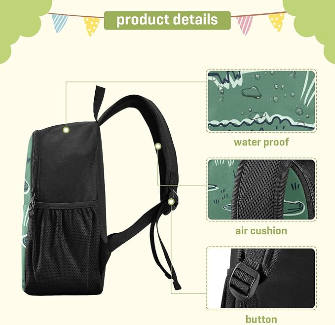 Toddler Backpack Cute Alligator Crocodile Waterproof Mini Backpack Boys/Girls Cute Small Backpack Kindergarten Pre School Bags (S)