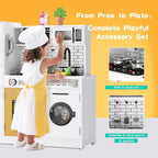 soges Kids Kitchen Playset with Lights & Sounds - 31" H Interactive Pretend Play Toy with Storage Cabinet, Stainless Steel Cookware, Eco-Friendly Design, for Toddlers Ages 3 Years and Over