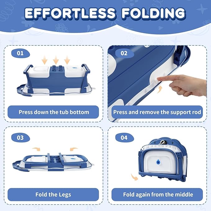 Baby Bathtub,Collapsible Baby Bath Tub with Thermometer & Soft Floating Cushion,Portable Travel Baby Bathtubs for Newborns to Toddlers 0-36 Months(Bear Gray)