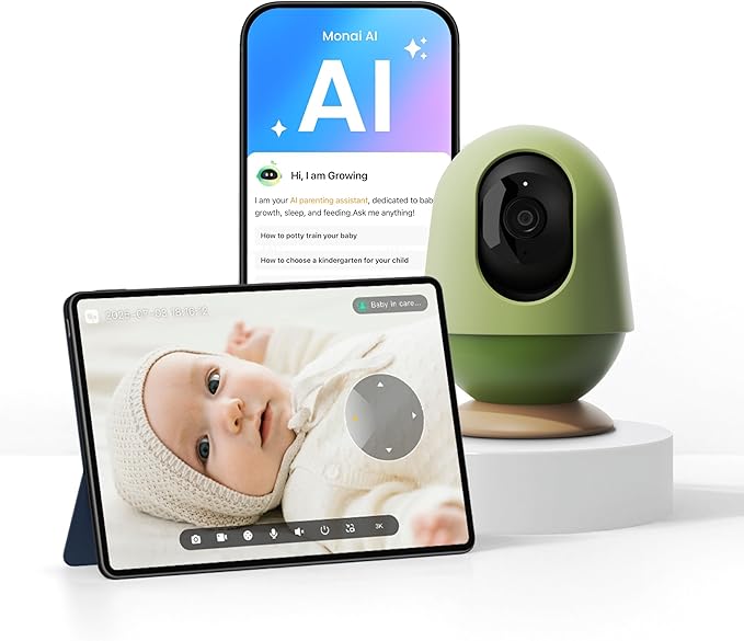 Smart WiFi Baby Monitor, Baby Camera Monitor with Cry/Sleep/Face-Covered/Danger Zone Detection, 24/7 Recording & Reports, Data Encryption – 3K HD, 5MP, 6X Zoom, Multi-Users, 2-Way Talk